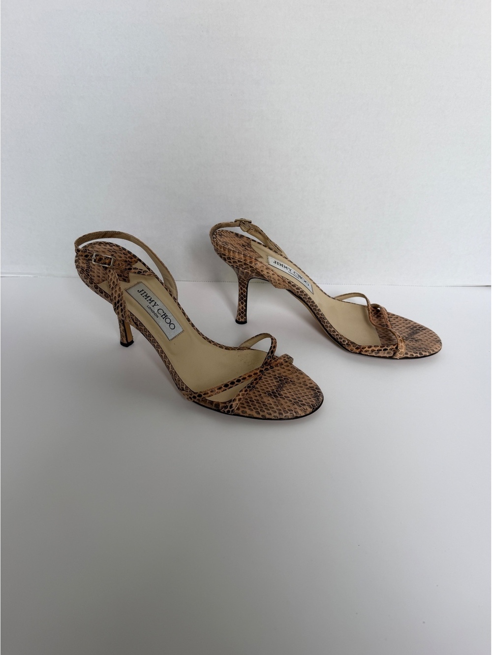 Vintage Jimmy Choo Snakeskin Strappy Stiletto Sandals Y2K 90s Size 39
